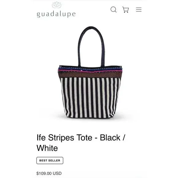 Guadalupe Ife Stripes Tote - Black / White - Picture 6 of 6